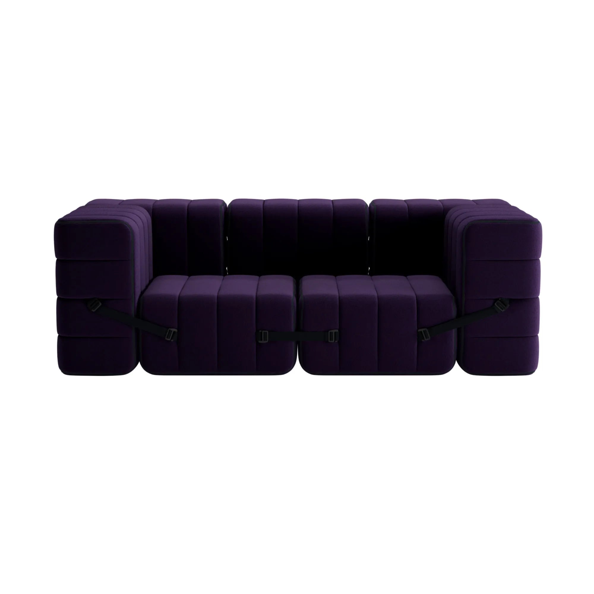  Corner view of the fabric sofa system with adjustable armrests