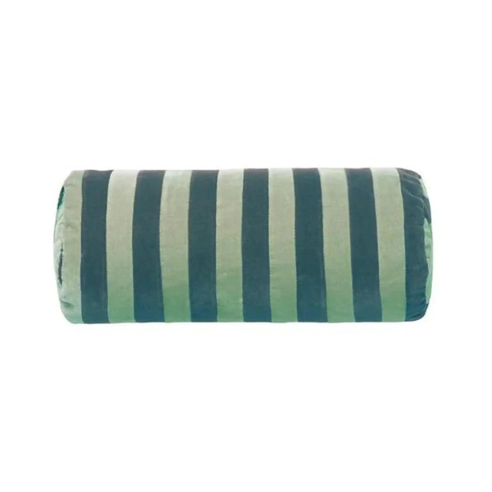 Striped Bolster pillow in blue and white pattern, ideal for supporting lower back while sitting or sleeping on the bed