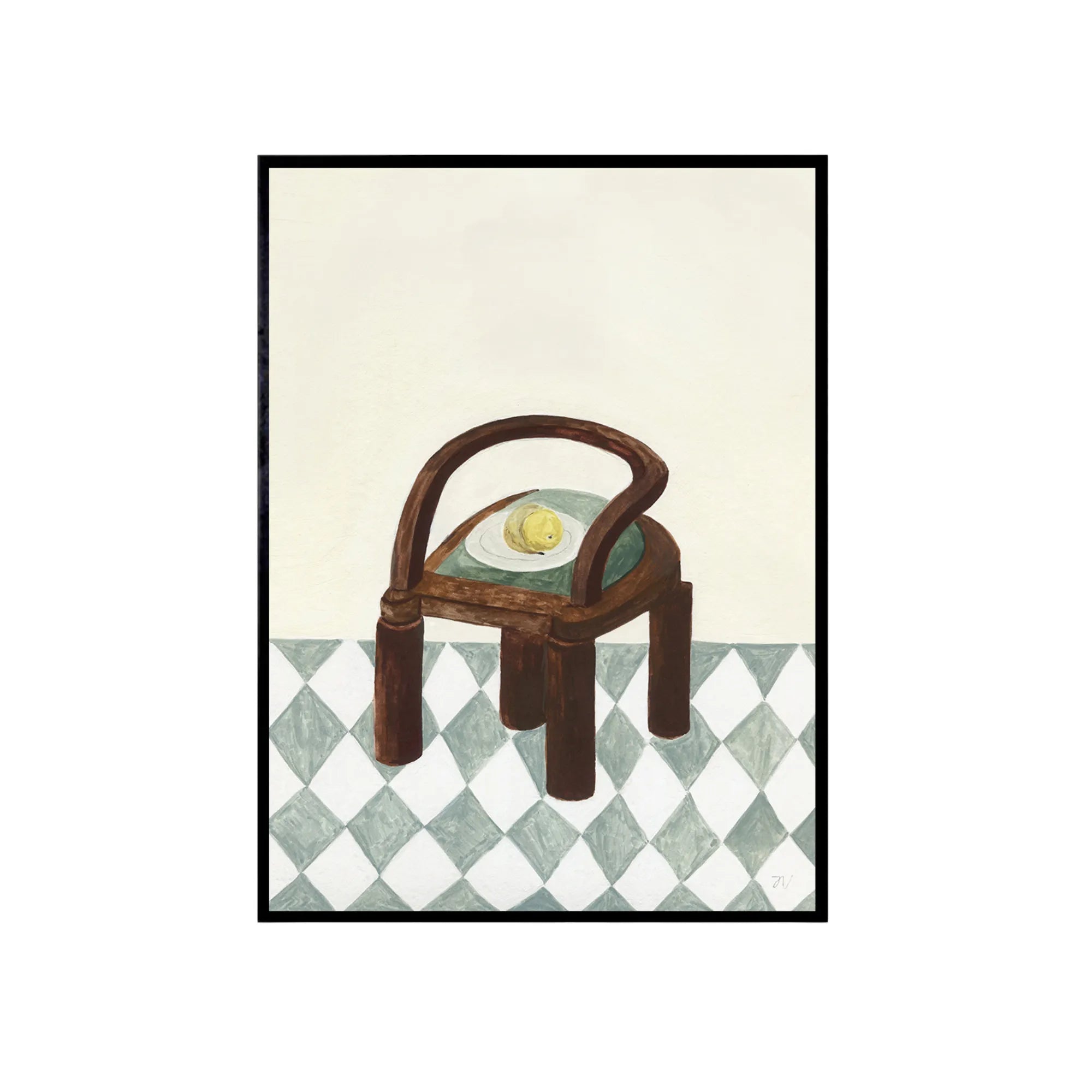 Comfortable wooden chair with a vibrant bowl of fresh, ripe fruit on a sunny patio