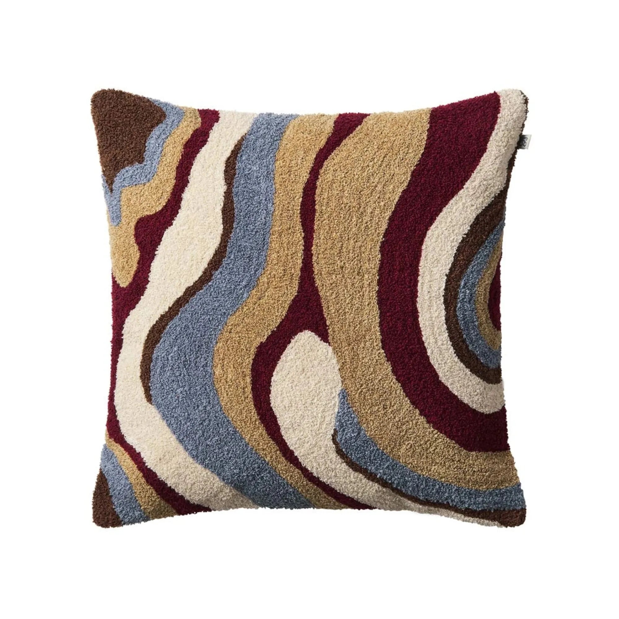 Sagar Boucle Cushion Pillow in Dusty Blue and Ruby, a soft and cozy addition to any living space