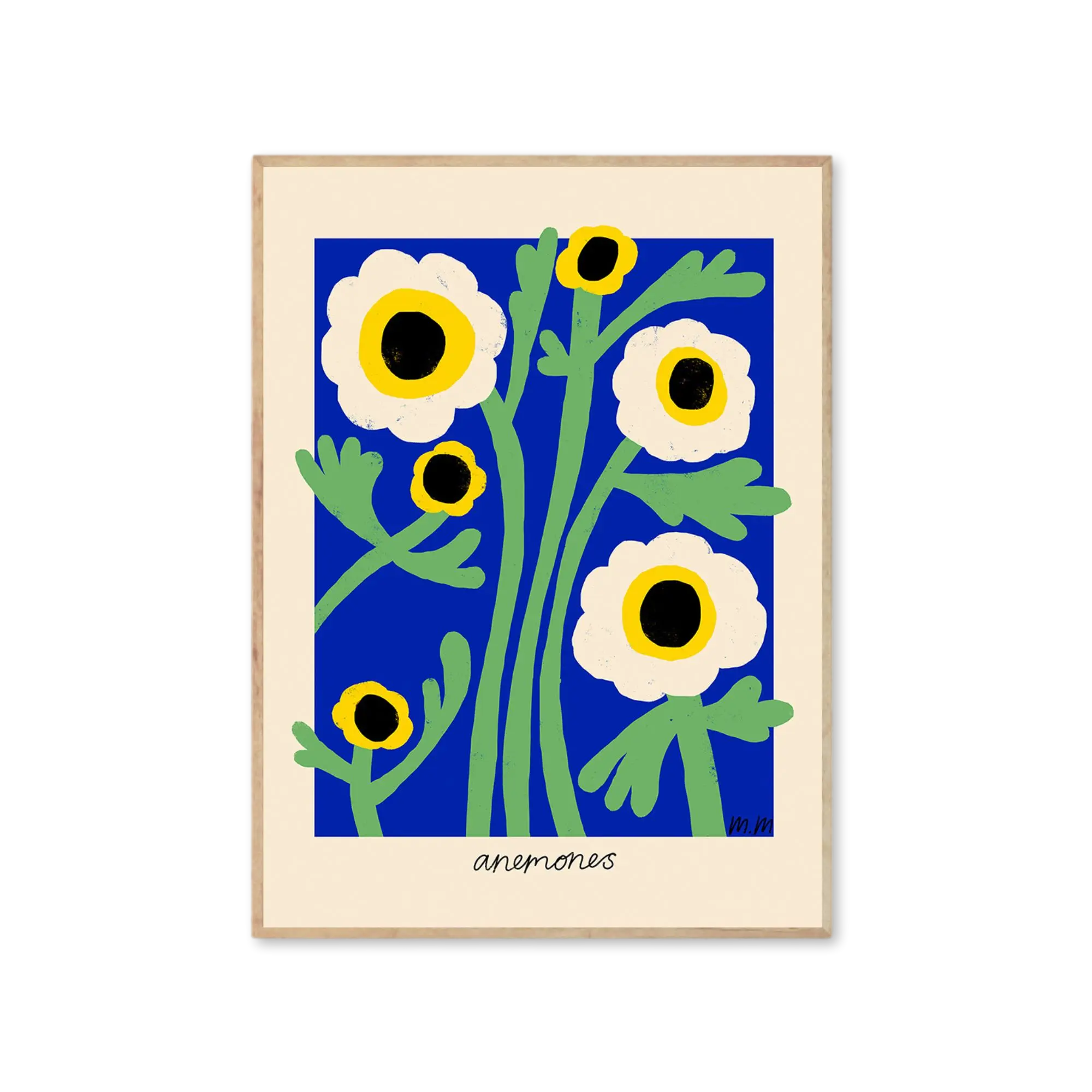 Yellow anemones with vibrant petals and green foliage in a garden