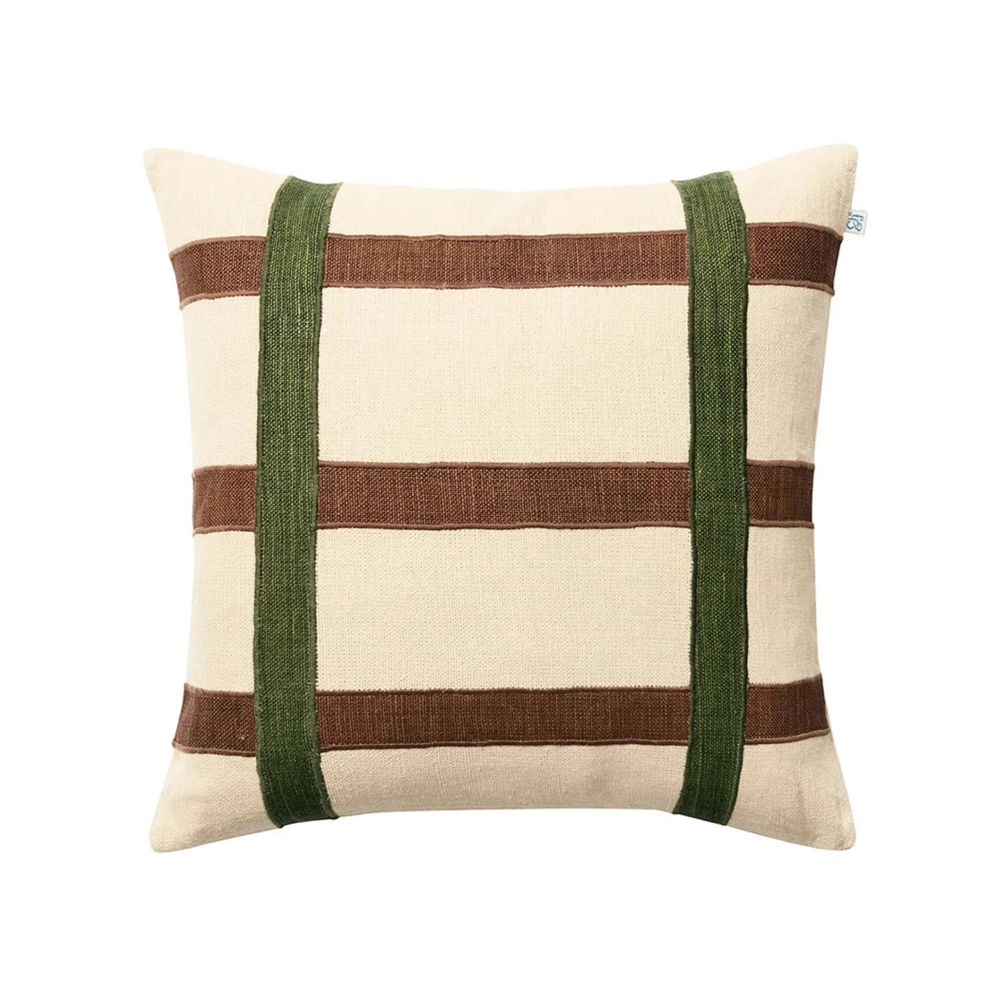 Kiran Linen Cushion Pillow in Cactus Green and Taupe with intricate cactus pattern