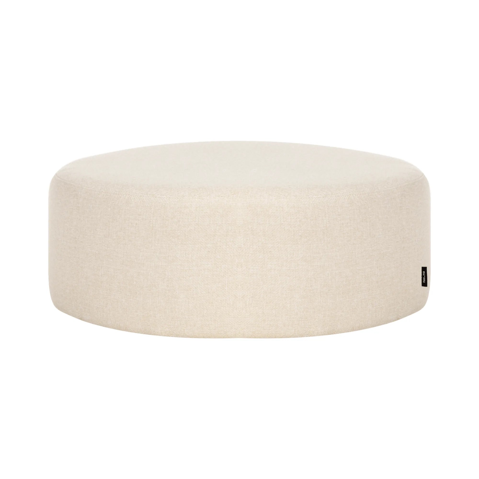 Handcrafted wide folk pouf in natural earth tones, perfect for modern living spaces