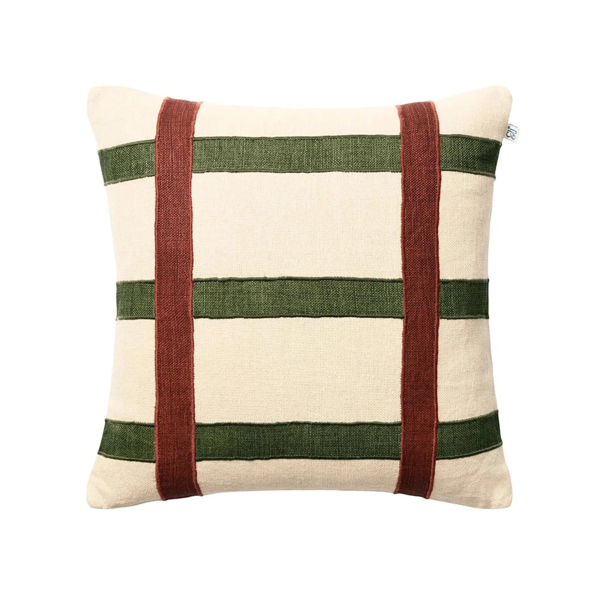 Soft and stylish linen pillow in terracotta and cactus green design