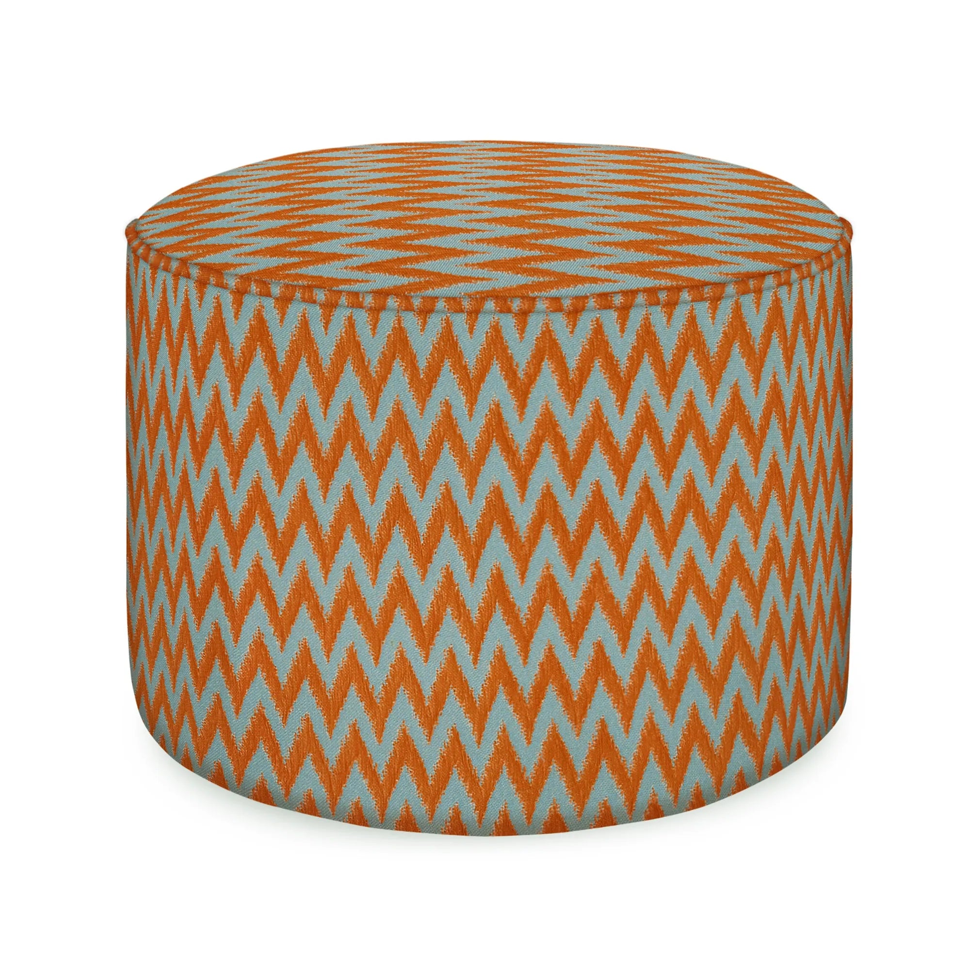 Round, pink velvet Rosita Pouf with gold base, perfect for adding a pop of color to your living room decor