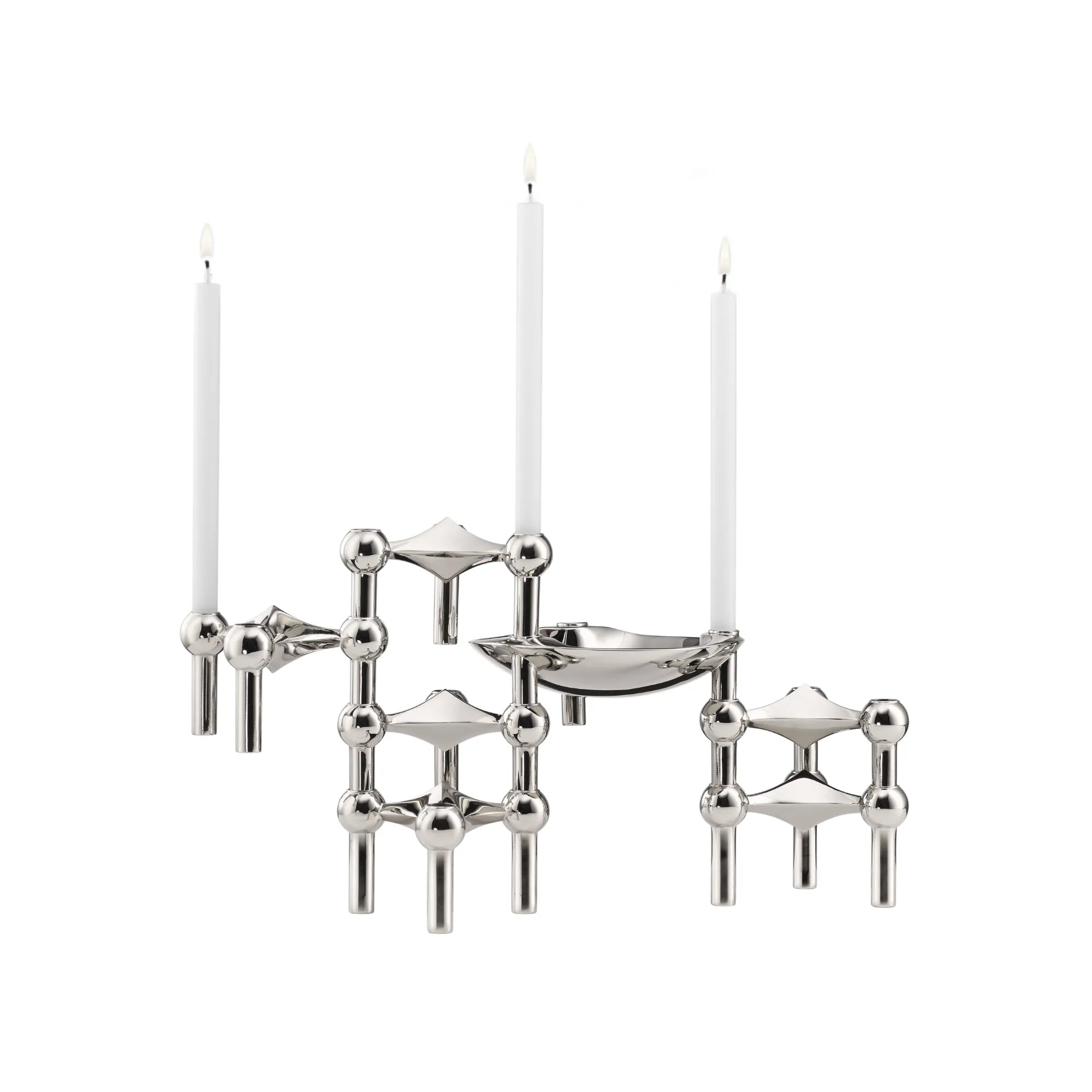 Modular Candle Holder in Chrome with 4 Interlocking Pieces for Custom Arrangement