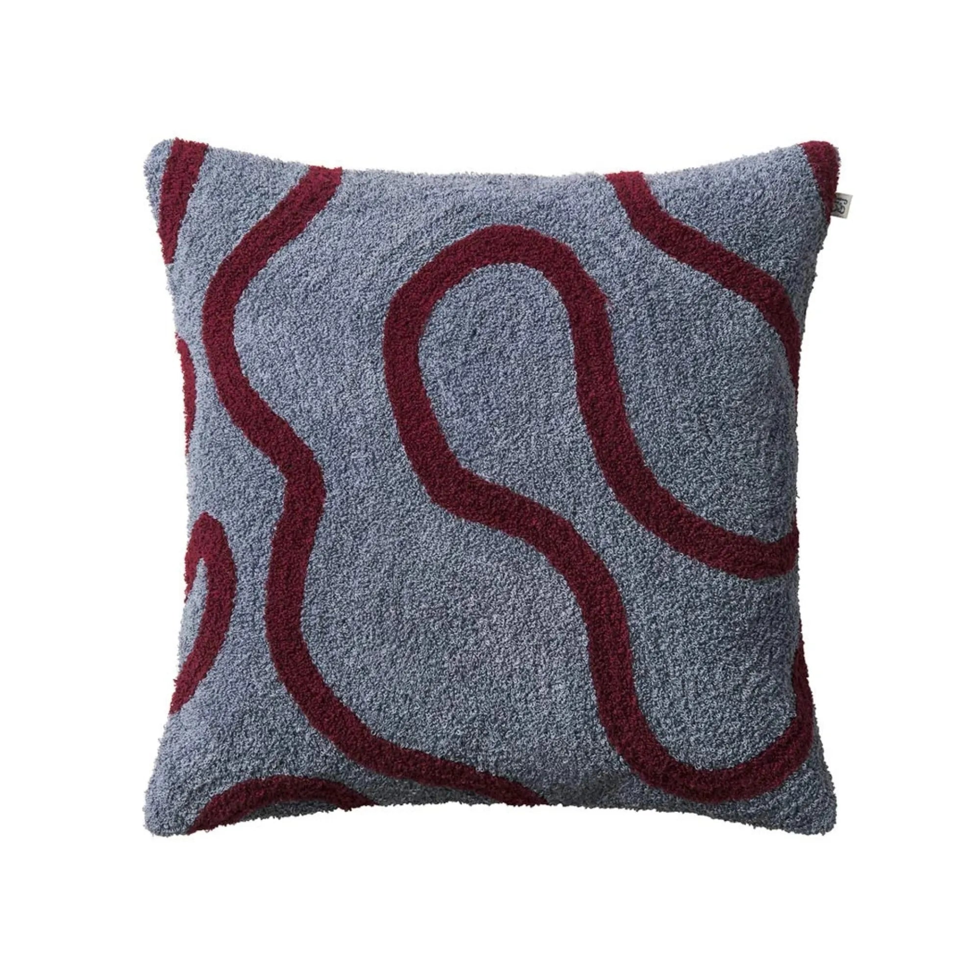 Swati Boucle Cushion Pillow in Dusty Blue with Ruby Accents