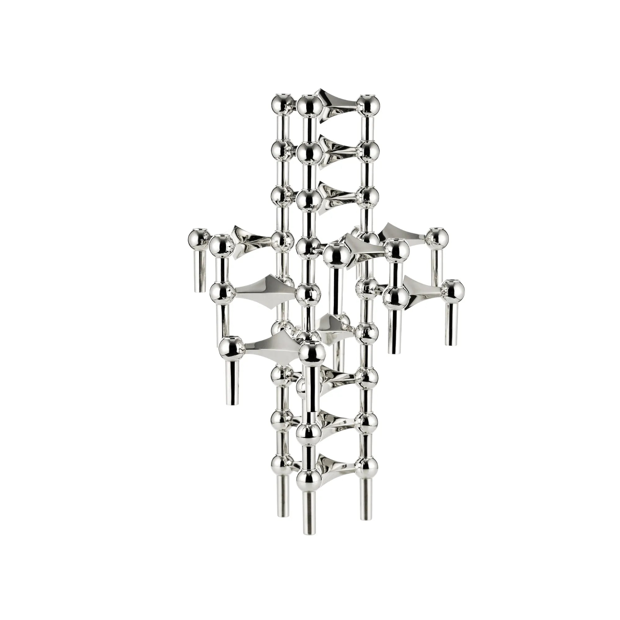 Modern modular candle holder in sleek chrome finish with configuration 5 design