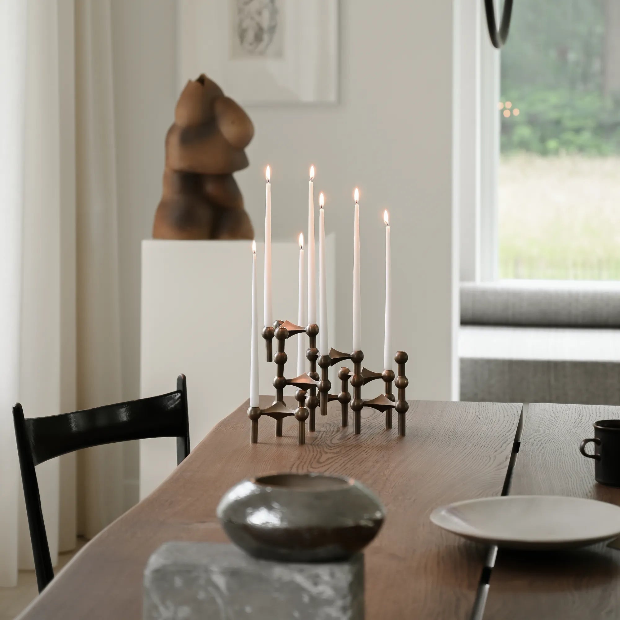 Large Modular Candle Holder with Black Metal Frame and Adjustable Arms