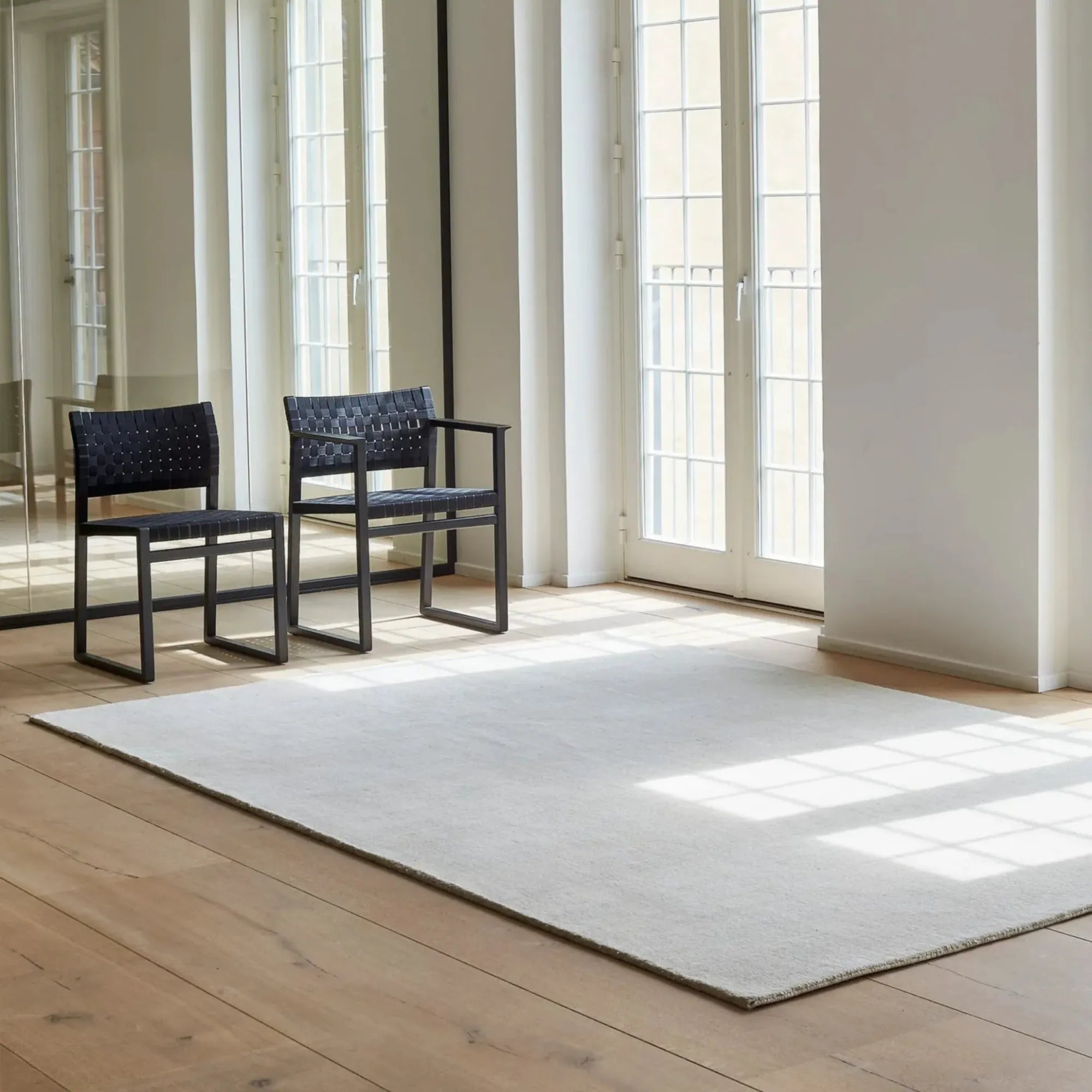  Modern living room with earth natural rug as a focal point of the decor