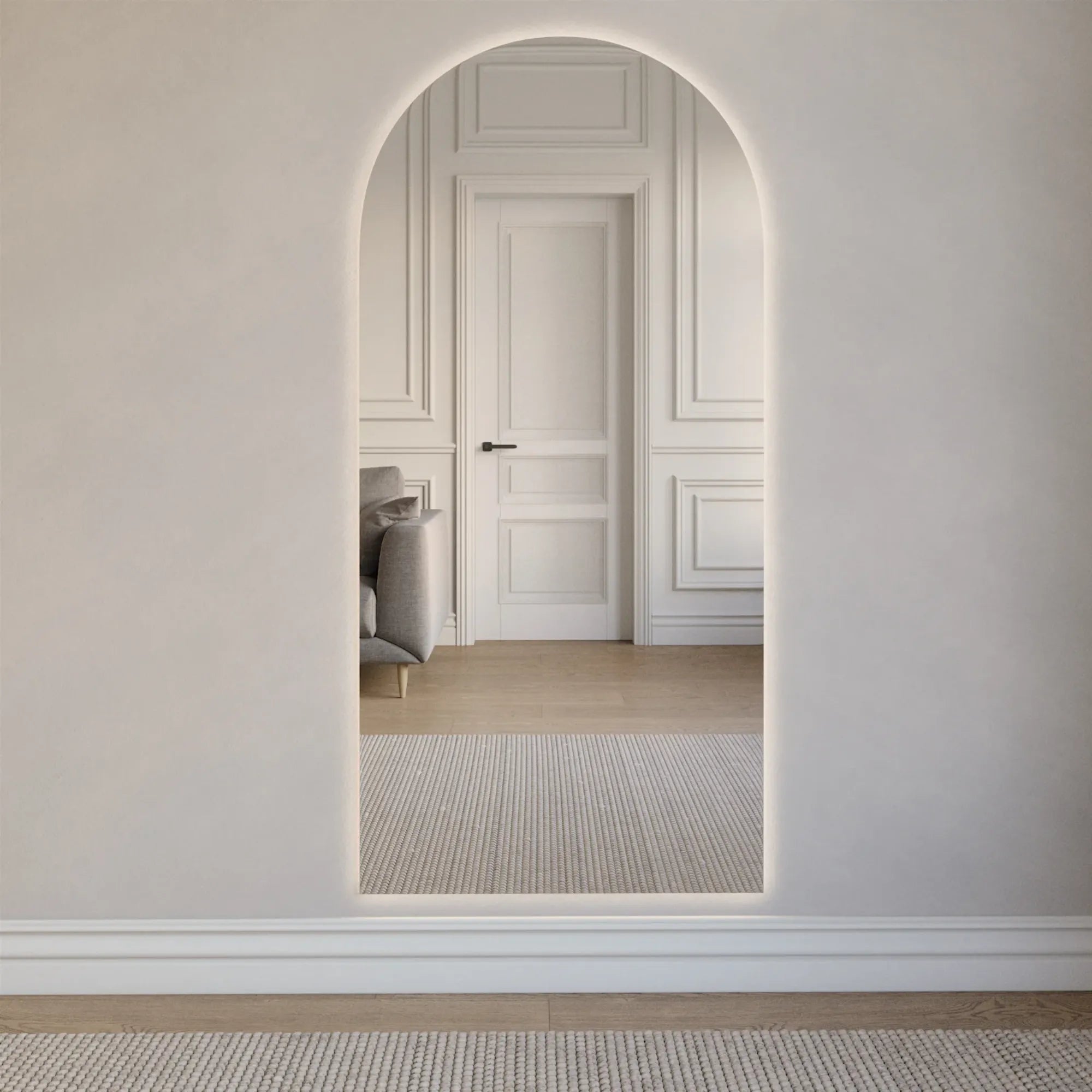 Arc Mirror with Lights for Makeup and Vanity in Modern Bathroom