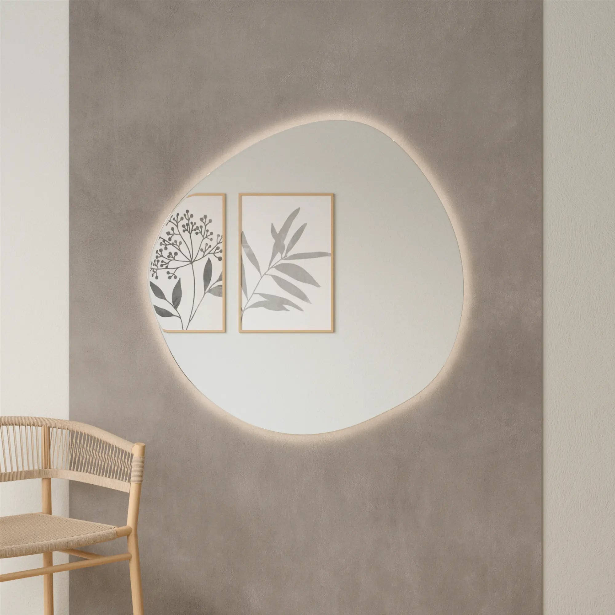 Pebble Mirror with Lights adding a touch of sophistication to hallway decor