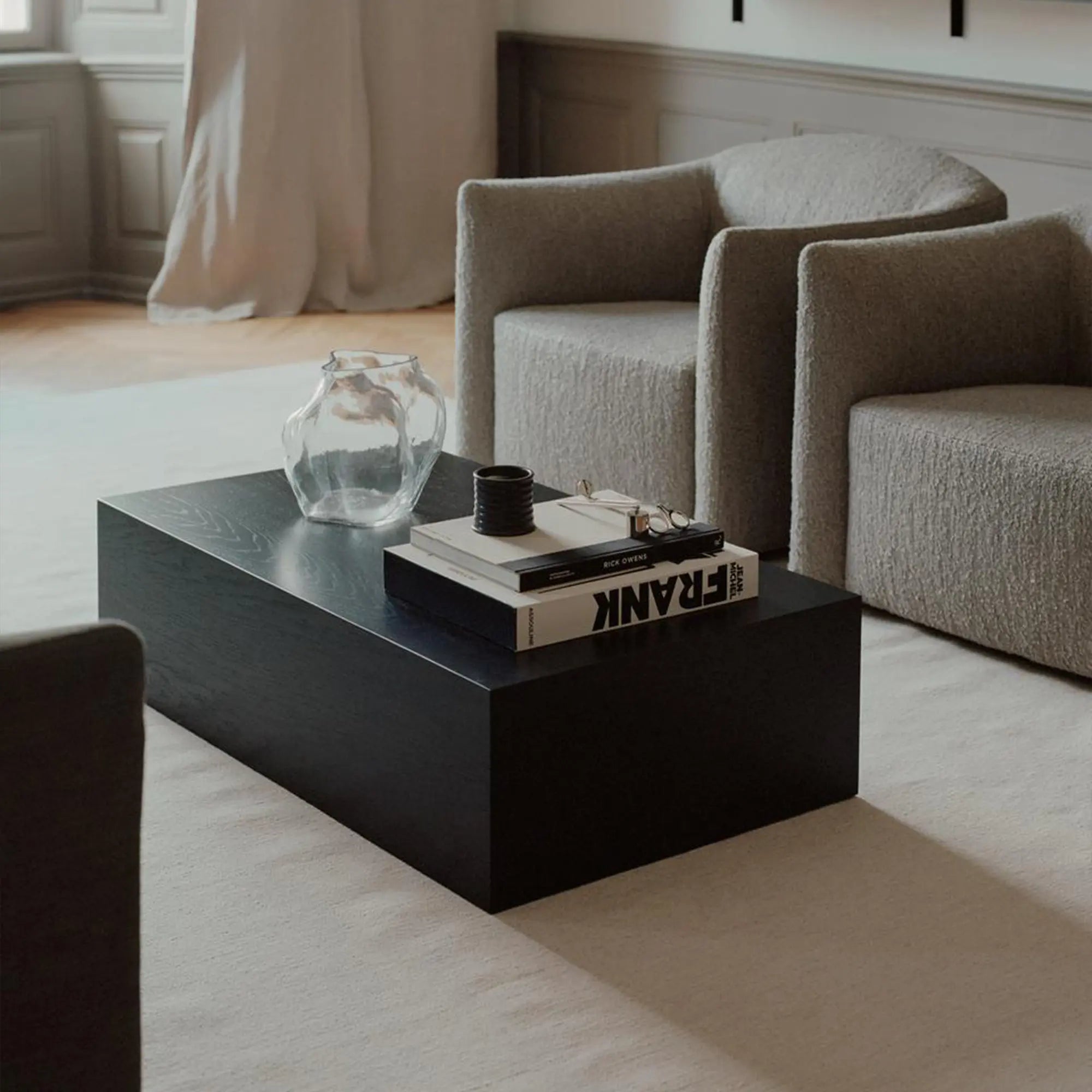 Minimalist coffee table with clean lines and functional drawer