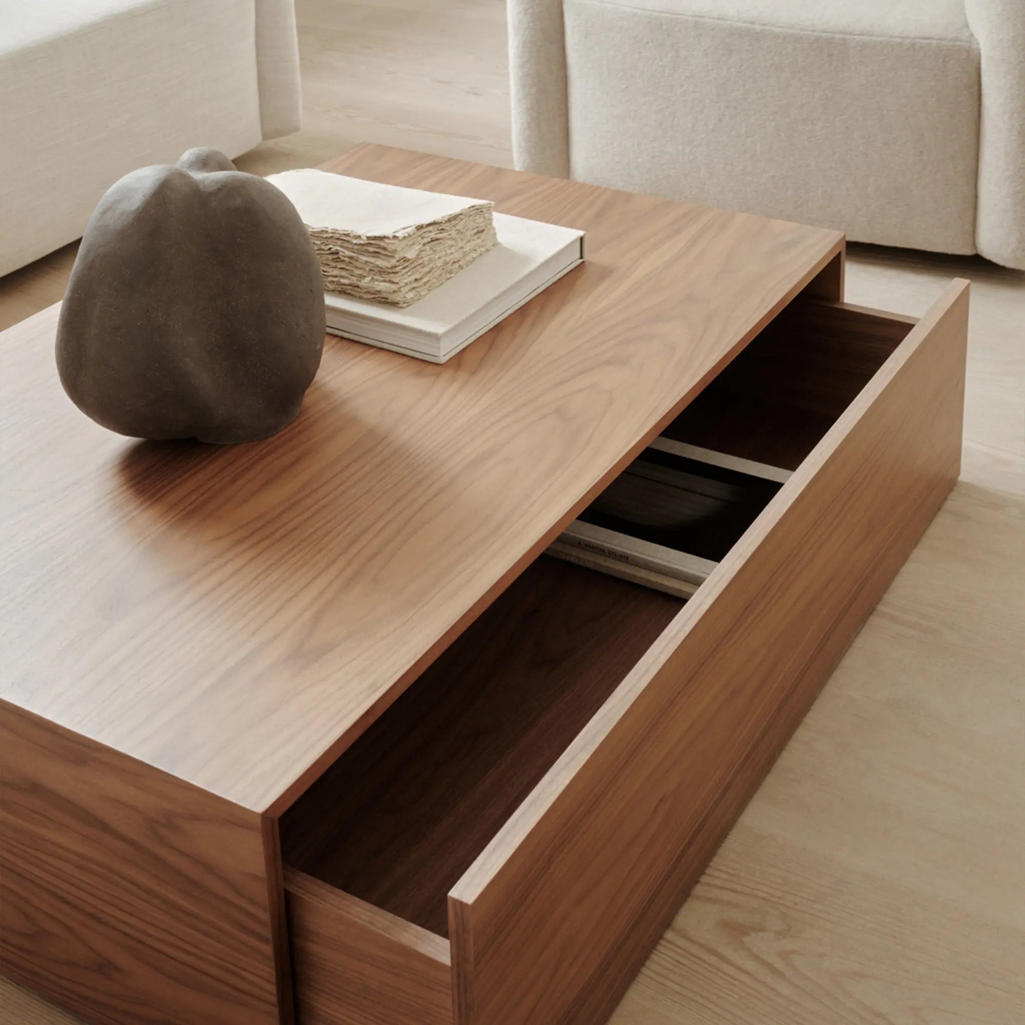 Contemporary coffee table with sleek lines and convenient storage drawer