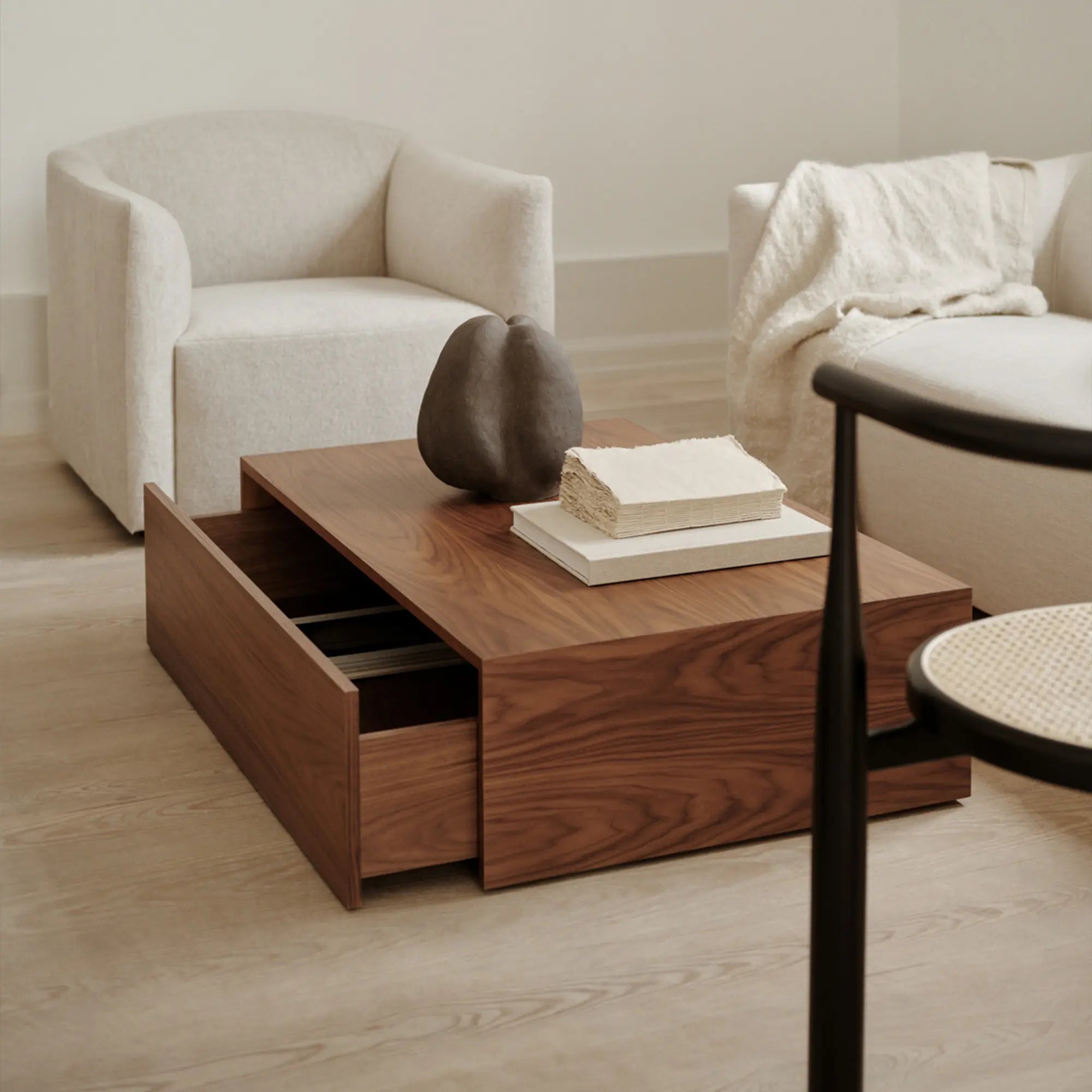  Rectangular coffee table with a sleek design and a high drawer