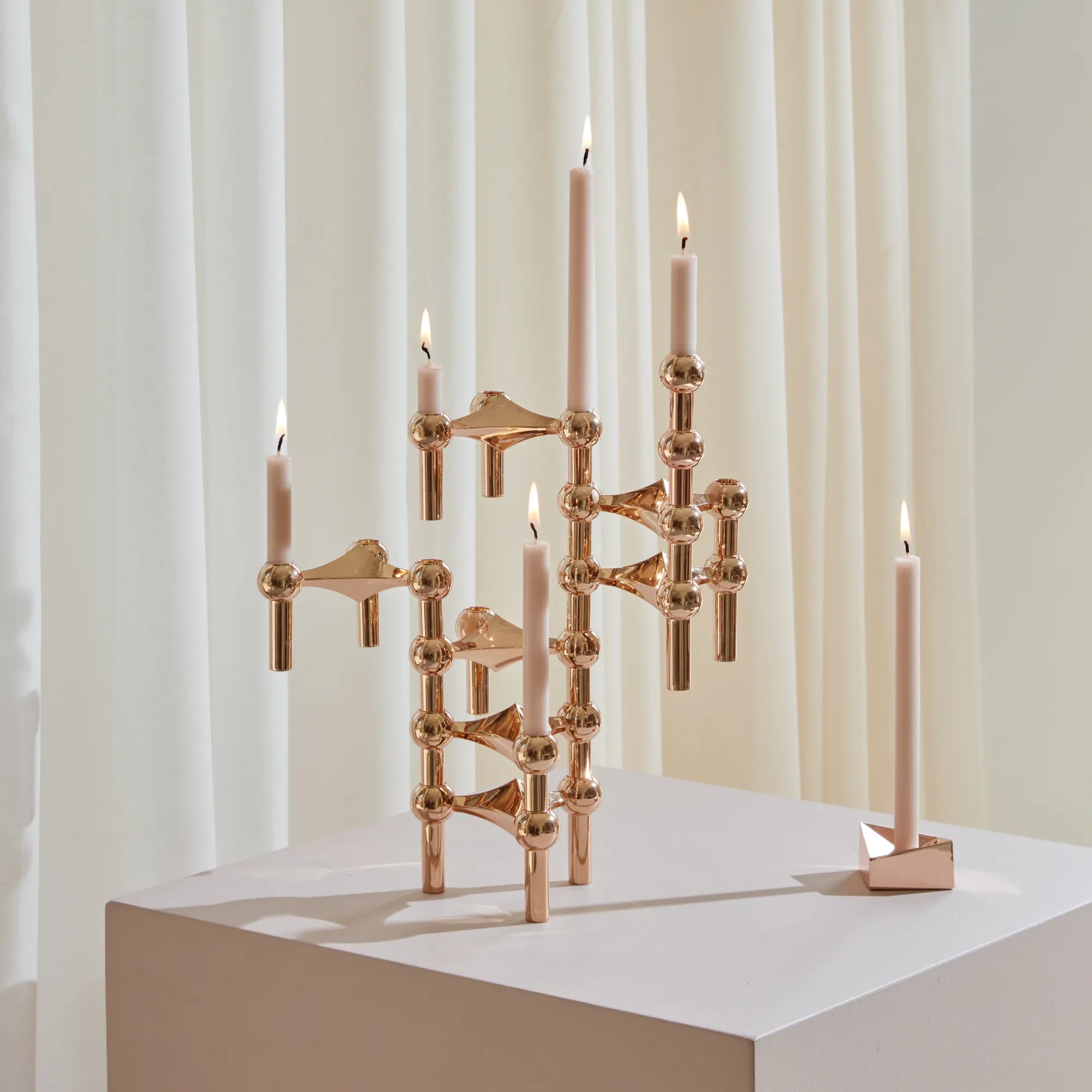 Modular Candle Holder Trio with Adjustable Brass Arms