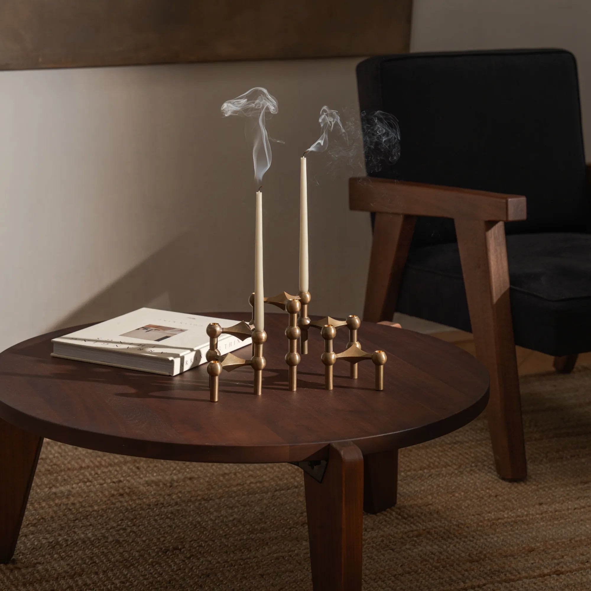 Modular Candle Holder Set with Interlocking Brass Rings