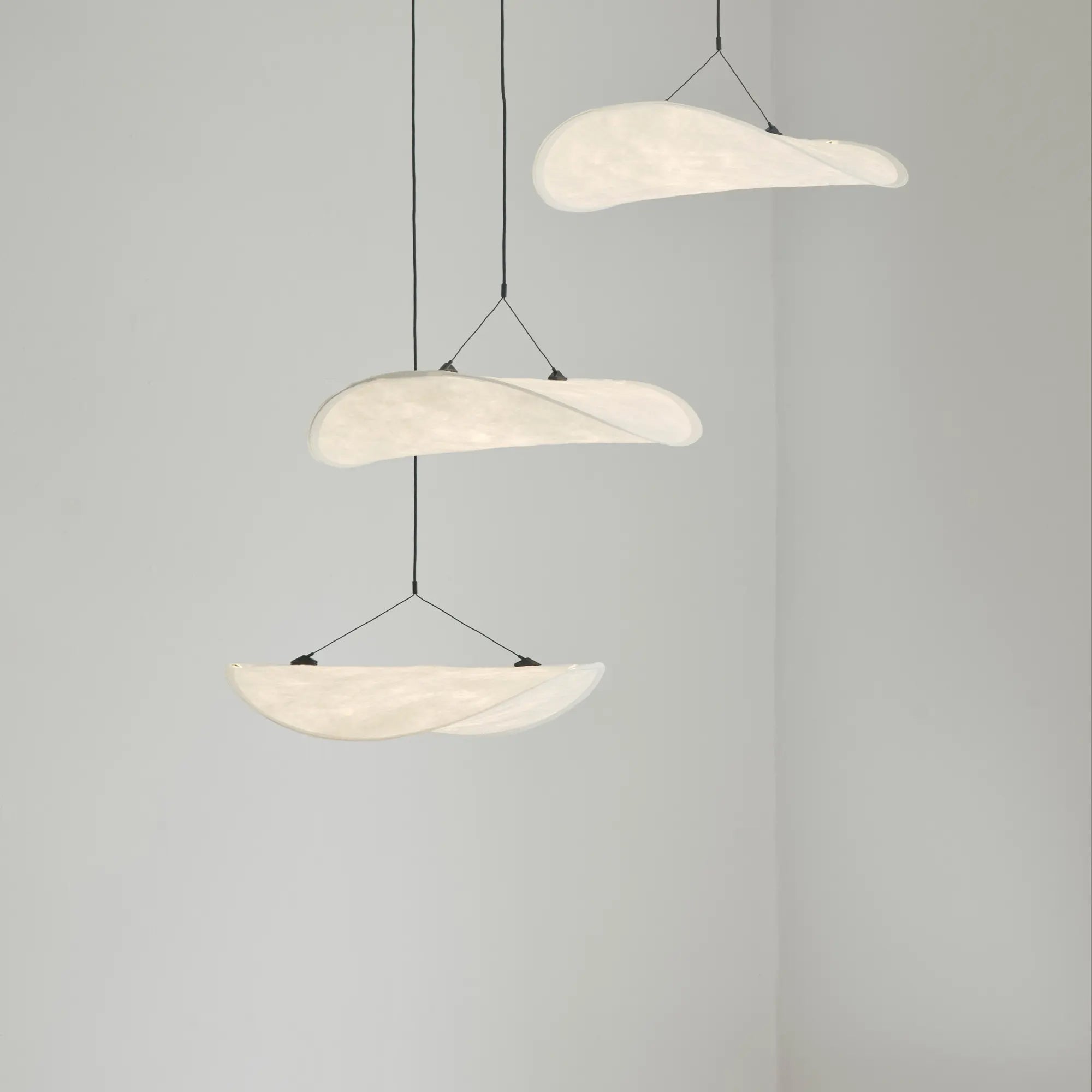 Modern Tense Chandelier with 55-inch diameter, featuring sleek design and ambient lighting