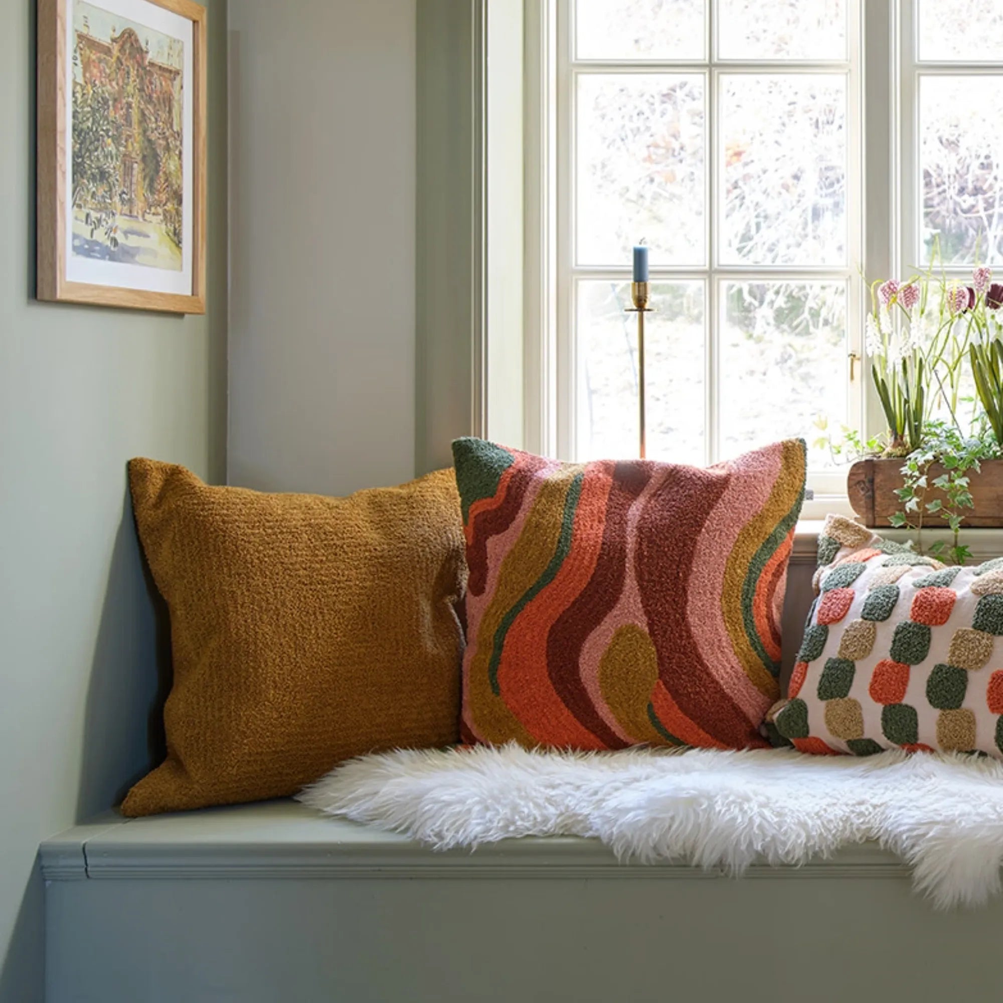 Soft and cozy Boucle cushion pillow in apricot orange and rose colors