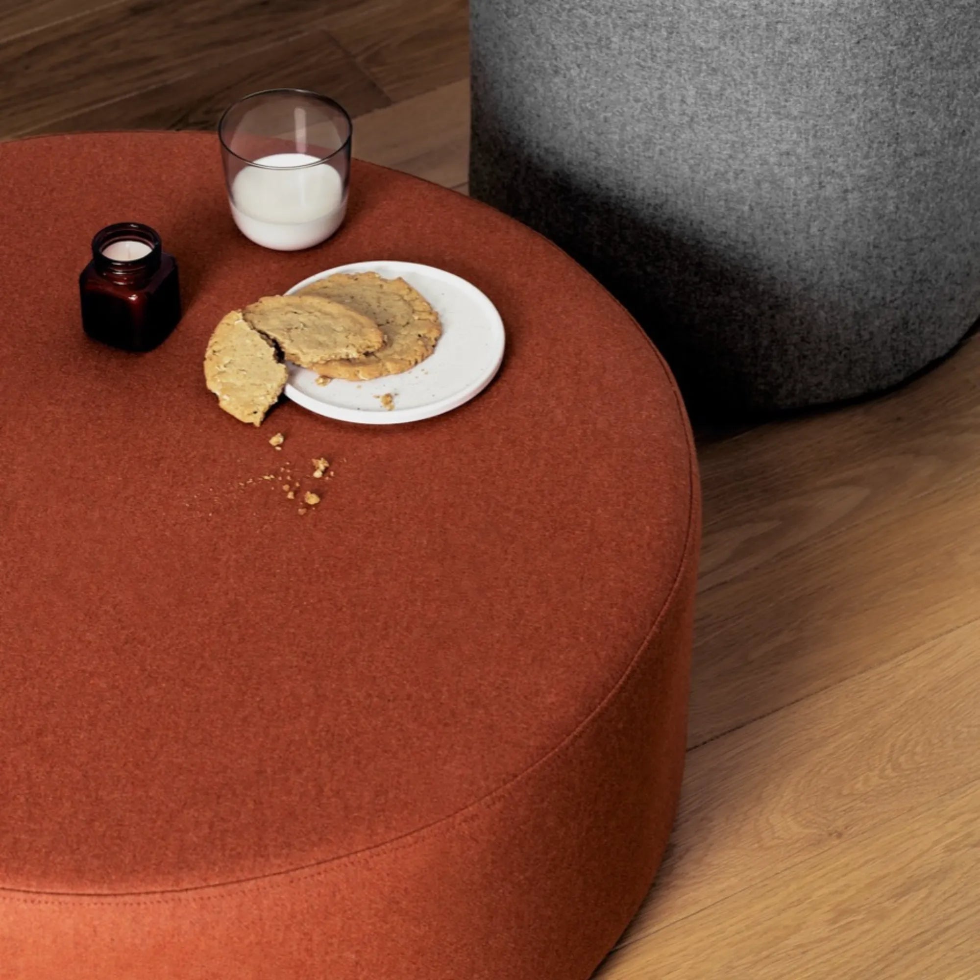 Handcrafted bohemian-inspired Folk Pouf - Wide in earthy tones and soft textures for cozy living spaces