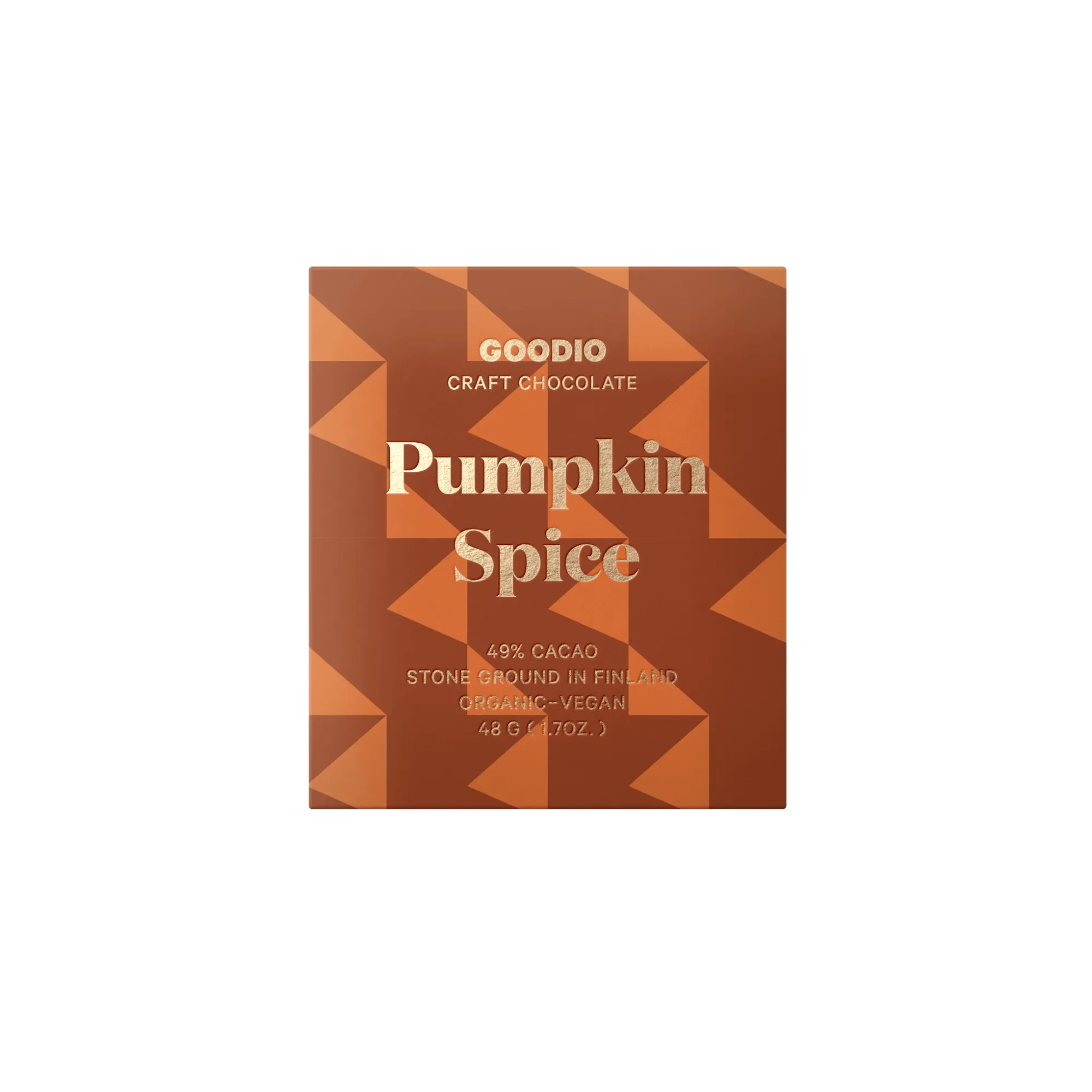 Pumpkin Spice Chocolate 49% bar with rich, creamy texture and intense flavor