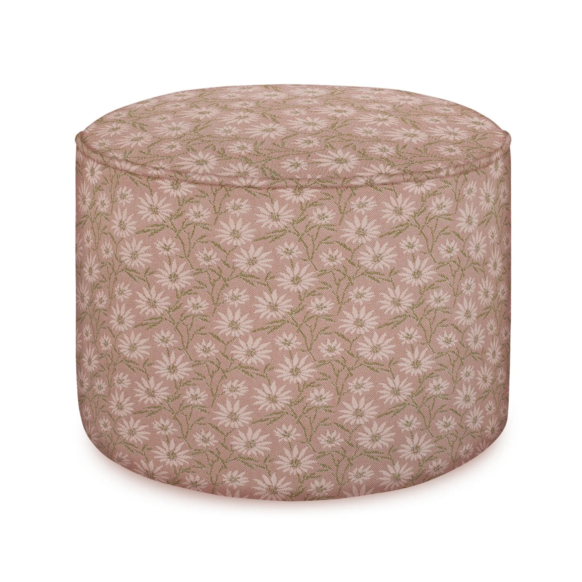 Mako Pouf in neutral beige color, round shape, and woven texture